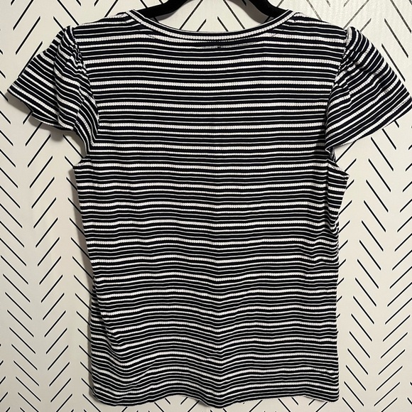 Ann Taylor Black and White Stripe Basic Tee with Flutter Sleeves - Picture 8 of 9